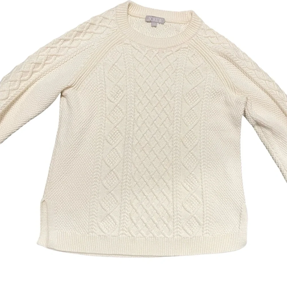 J. Crew 100% Cotton Cream Fisherman Crewneck‎ Sweater Size S